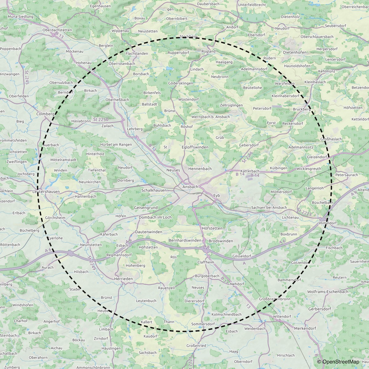 Karte des Landkreises Ansbach